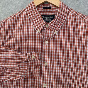Abercrombie Fitch Mens Red Plaid Button Down Shirt Muscle Fit Long Sleeve Size M
